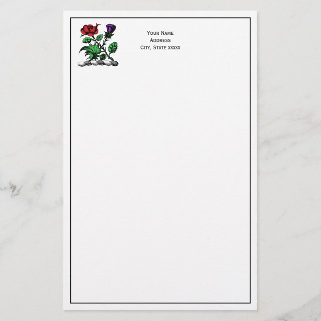 Heraldic Rose & Thistle Coat of Arms Crest Colour Stationery (Front)
