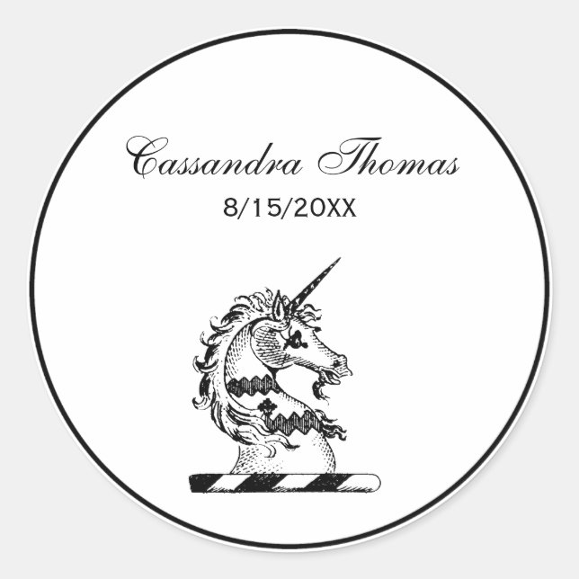 Heraldic Unicorn Head Coat of Arms Emblem Classic Round Sticker (Front)