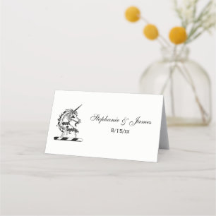 Heraldic Unicorn Head Coat of Arms Emblem Place Card