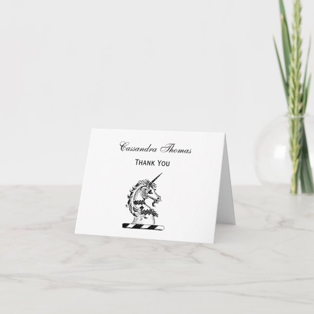 Heraldic Unicorn Head Coat of Arms Emblem Thank You Card (Front)