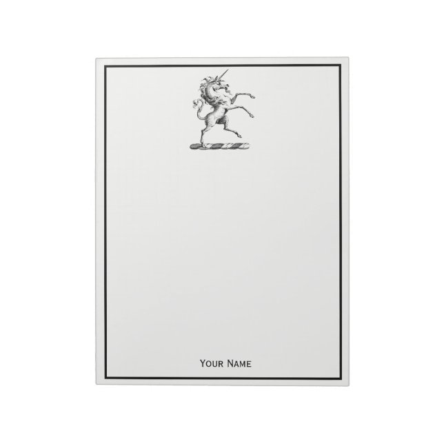 Heraldic Unicorn Rearing Coat of Arms Emblem Notepad (Rotated)