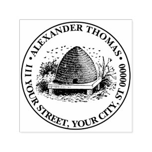 Heraldic Vintage Bees and Bee Hive #1 Name Address Self-inking Stamp