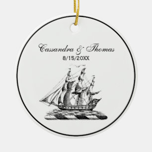 Heraldic Vintage Nautical Clipper Ship Crest Ceramic Tree Decoration