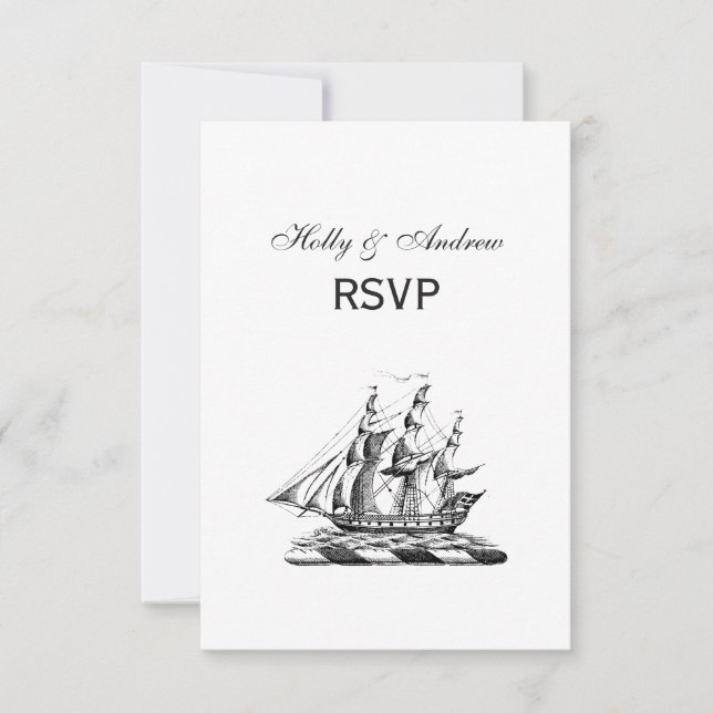 Heraldic Vintage Nautical Clipper Ship Crest RSVP Card (Front)