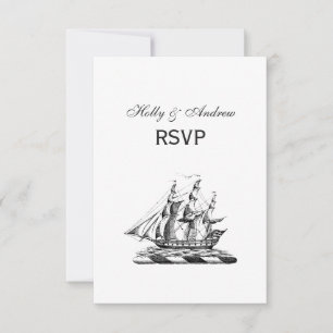 Heraldic Vintage Nautical Clipper Ship Crest RSVP Card
