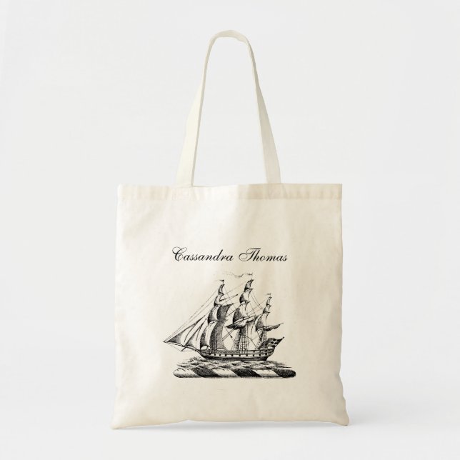 Heraldic Vintage Nautical Clipper Ship Crest Tote Bag (Front)