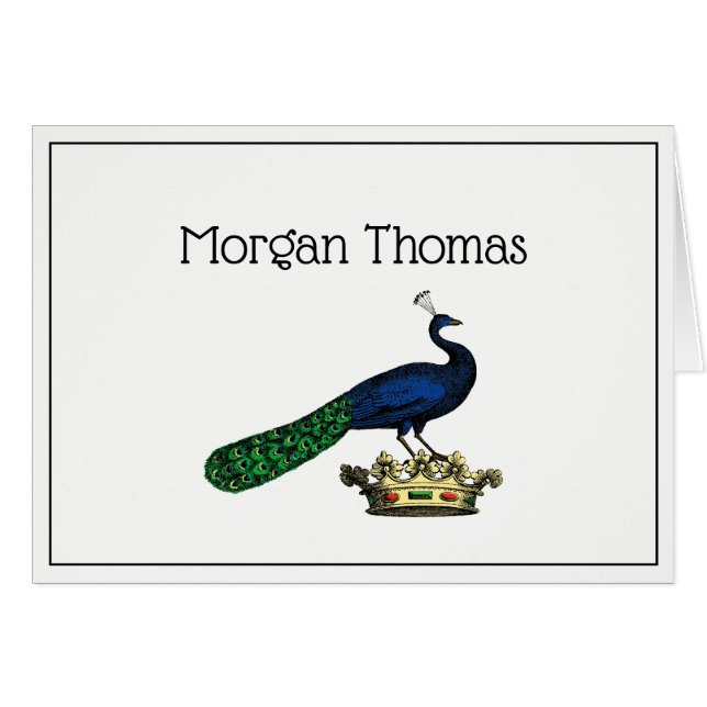 Heraldic Vintage Stylised Peacock on Crown C (Front Horizontal)