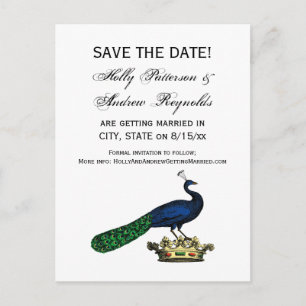 Heraldic Vintage Stylised Peacock on Crown C Announcement Postcard