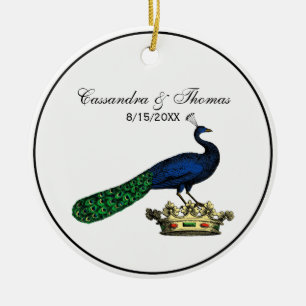 Heraldic Vintage Stylised Peacock on Crown C Ceramic Tree Decoration