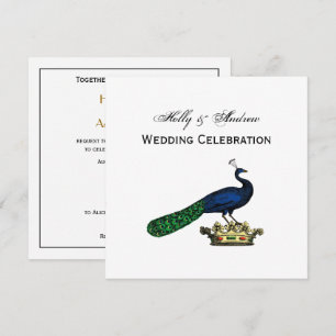 Heraldic Vintage Stylised Peacock on Crown C Invitation