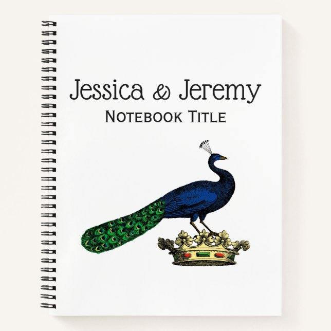 Heraldic Vintage Stylised Peacock on Crown C Notebook (Front)