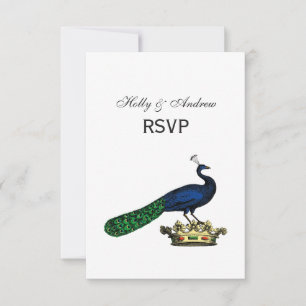 Heraldic Vintage Stylised Peacock on Crown C RSVP Card