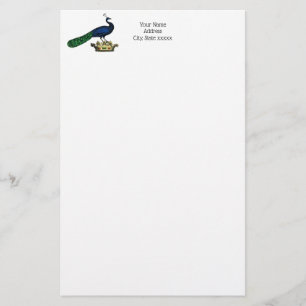 Heraldic Vintage Stylised Peacock on Crown C Stationery