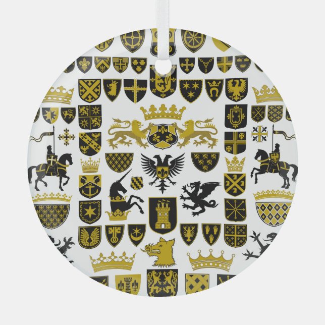 Heraldry crests, symbolic designs. glass tree decoration (Front)