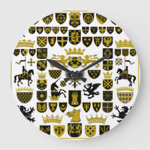 Heraldry crests, symbolic designs. large clock