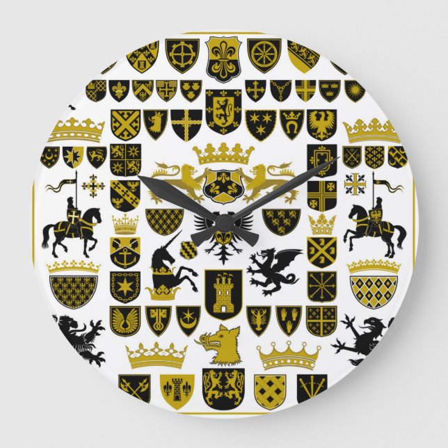 Heraldry crests, symbolic designs. large clock (Front)