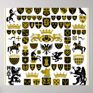 Heraldry crests, symbolic designs. poster