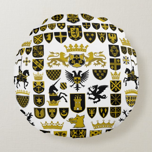 Heraldry crests, symbolic designs. round cushion (Front)