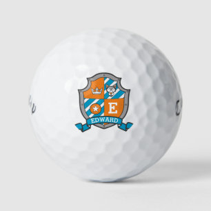 Heraldry graphic E monogram Wolf dog golf balls