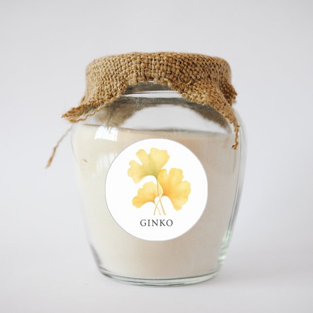 Herb Ginko Watercolor  Classic Round Sticker (Herb Ginko Watercolor Classic Round Sticker)