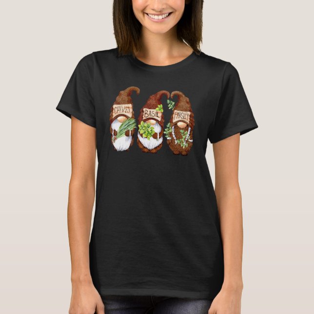 Herb Gnome Chives Basil Parsley Cooking Gnomes Gar T-Shirt (Front)