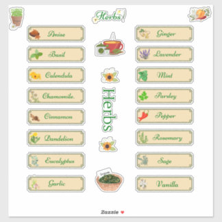 Herb Labels Name & Picture Extra Bonus stickers