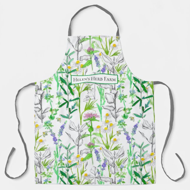 Herb Plants Botanical Watercolor Rosemary Thyme  Apron (Front)