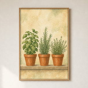 Herb Pot Trio Watercolour Cottagecore Art Poster