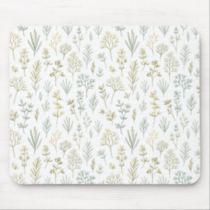 Herb Sprigs Micro Botanical Repeating Pattern Mouse Pad
