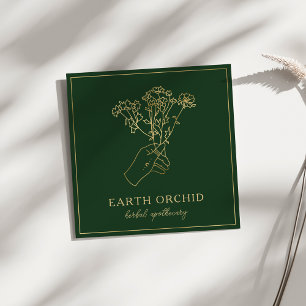 Herbal + Floral Apothecary Gold & Green Square Business Card