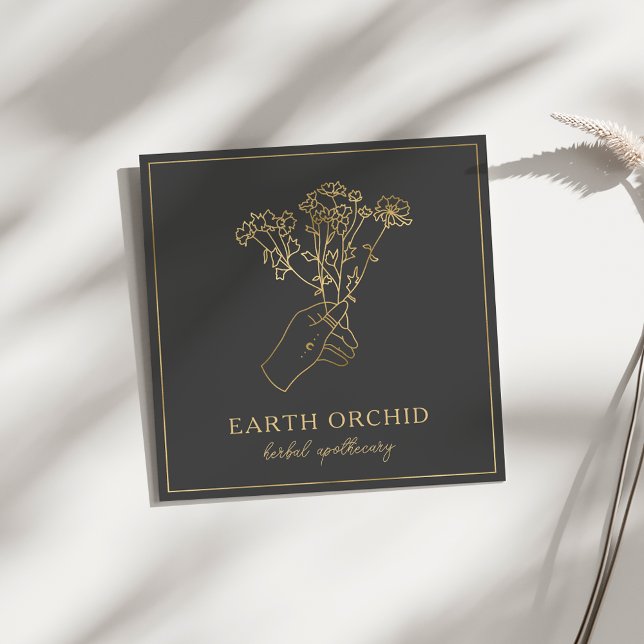 Herbal + Floral Apothecary Gold Square Business Ca Square Business Card (Creator Uploaded)