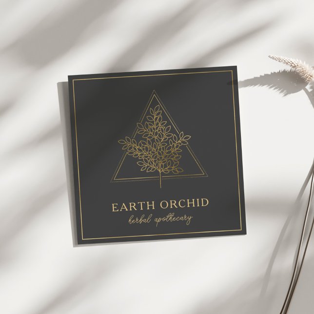 Herbal + Floral Apothecary Gold Square Business Card (Creator Uploaded)