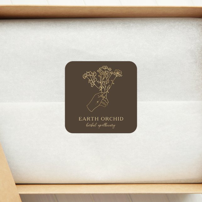 Herbal + Floral Apothecary Gold Square Sticker (Creator Uploaded)