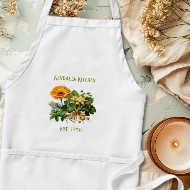 Herbal Goodness Year Established Kitchen Apron (Creator Uploaded)