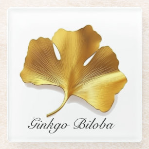 Herbal Life: Gold Ginkgo Biloba leaf customisable Glass Coaster