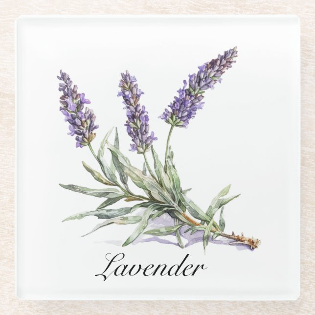 Herbal Life: Lavender, customisable  Glass Coaster (Front)