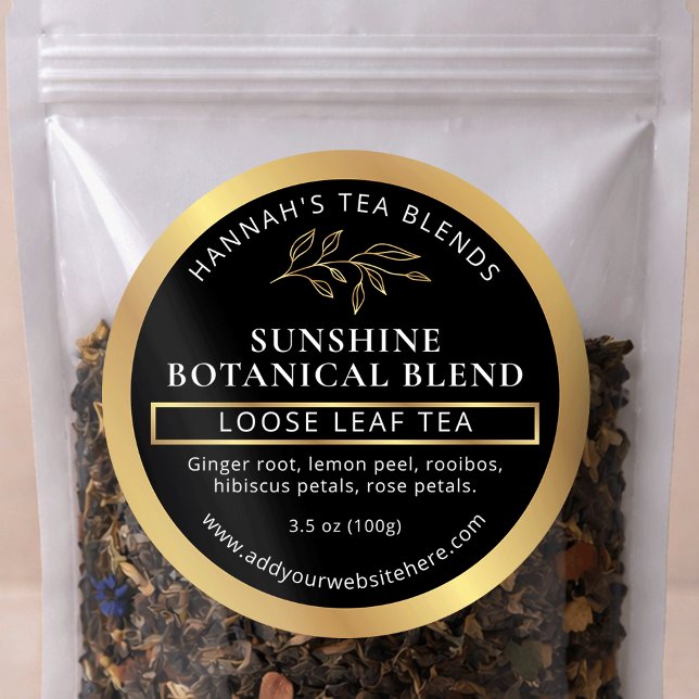 Herbal Tea Blend Coffee Modern Black & Gold Classic Round Sticker (Creator Uploaded)