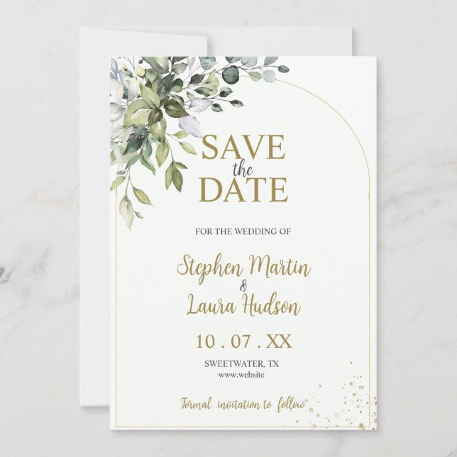  Herbal Watercolor Save The Date Invitation (Front)