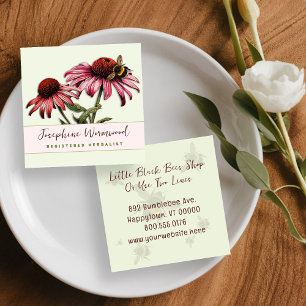 Herbalist Coneflower Echinacea Bumblebees Square Business Card