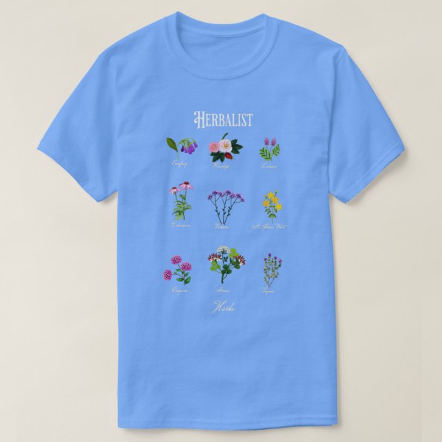 Herbalist Flowering Herbs T-Shirt (Design Front)