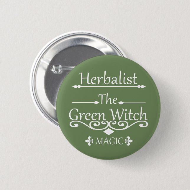 Herbalist green witch magic natural medicine 6 cm round badge (Front & Back)