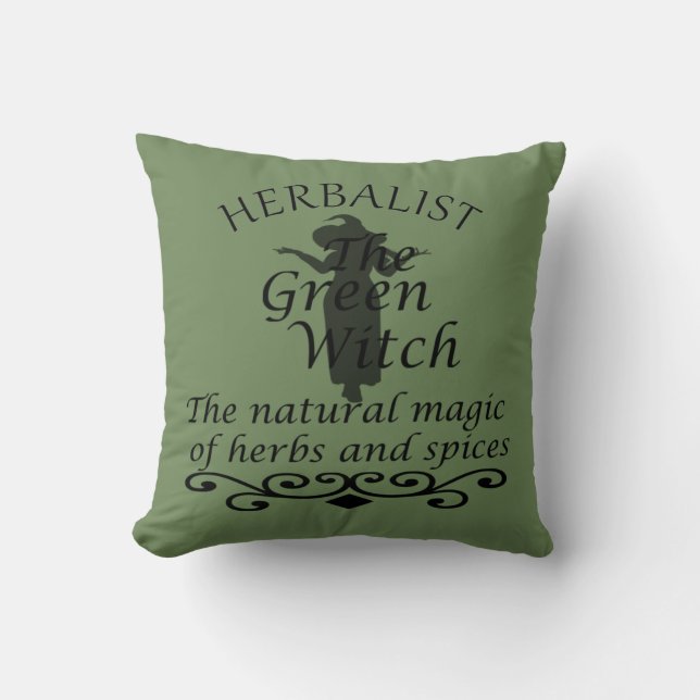 Herbalist green witch magic natural medicine cushion (Front)