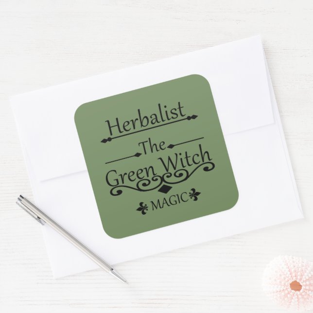 Herbalist green witch magic natural medicine square sticker (Envelope)