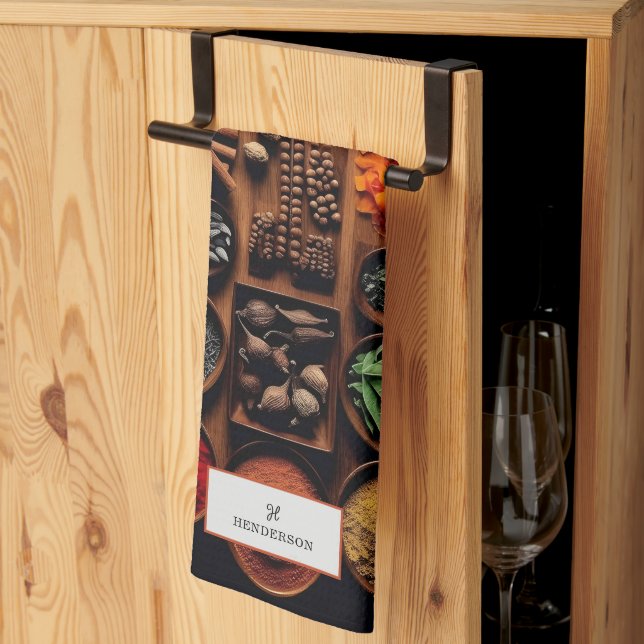 Herbs and Spices Monogram Tea Towel (Thirds Fold)