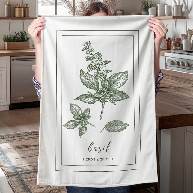 Herbs and Spices Plant Basil Green Kitchen Towel (Creator Uploaded)