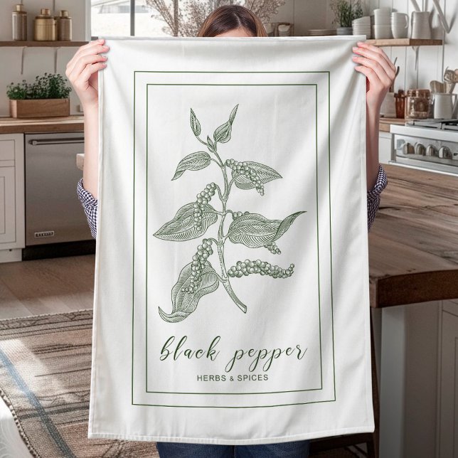 Herbs and Spices Plant Black Pepper Green Tea Towel (Creator Uploaded)