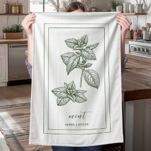 Herbs and Spices Plant Mint Green Kitchen Towel