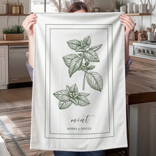 Herbs and Spices Plant Mint Green Kitchen Towel (Creator Uploaded)