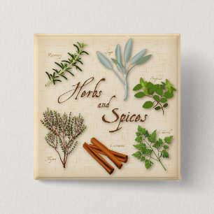 Herbs and Spices, Rosemary, Sage, Thyme, Cinnamon 15 Cm Square Badge