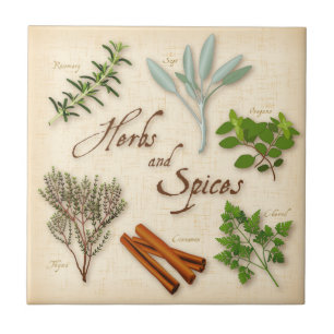 Herbs and Spices, Rosemary, Sage, Thyme, Cinnamon Tile